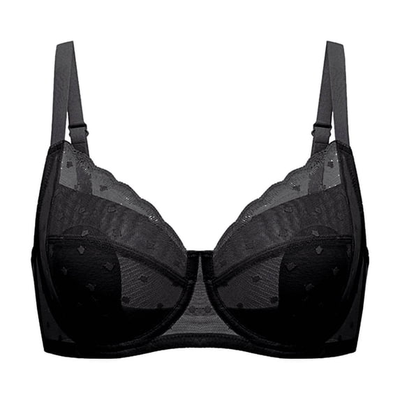 Xdegoge Sheer Mesh Unlined Bra for Women Underwire Support Full Coverage Bralette with Delicate Polka Dot Pattern Elegant Lightweight Breathable Everyday Underwear