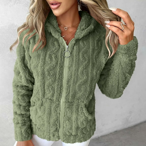 Xdegoge Sherpa Fleece Lined Jacket for Women Zip Up Long Sleeve Warm Hooded Jackets with Pockets Solid Color Oversized Lounge Soft Cozy Coats 2025 Winter Thick Outerwear