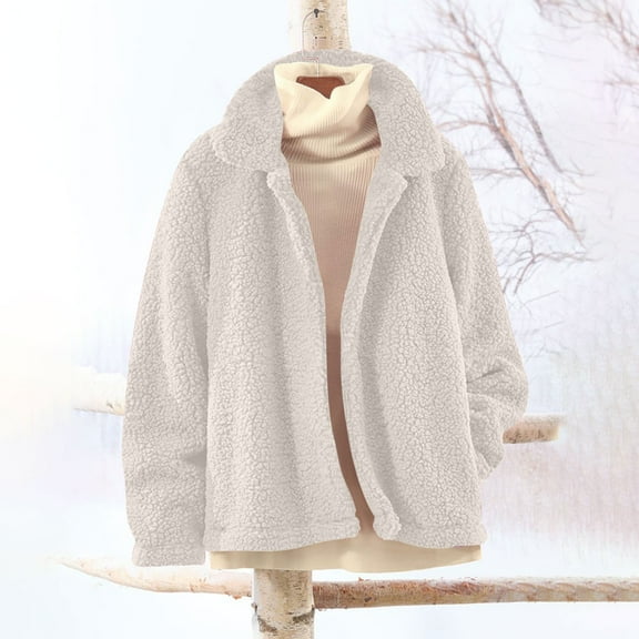 Xdegoge Sherpa Fleece Womens Jackets Open Front Lapel Long Sleeve Cardigan Jacket Thermal Fuzzy Casual Loose Fit Coats with Pocket Winter Warm Outfits 2025