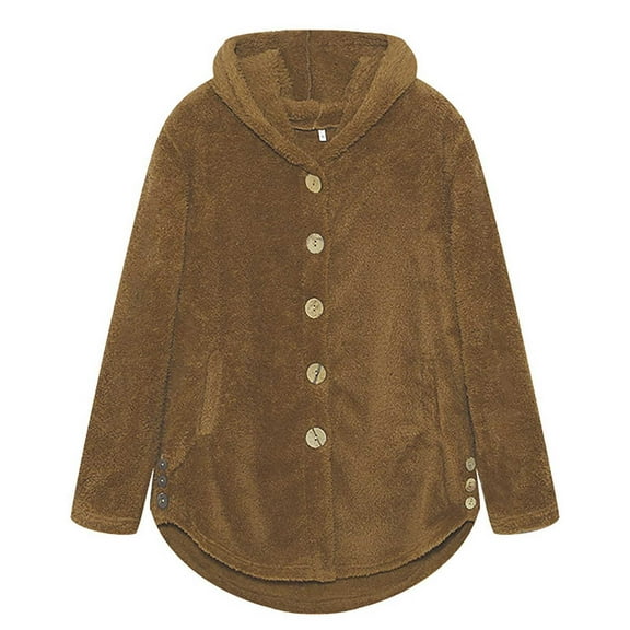 Xdegoge Sherpa Jacket Women Fleece Lined Thicken Button Down Hoodie Coat with Pockets Fuzzy Plus Size Thermal Solid Color Casual Long Jackets Cozy Winter Warm Coats 2025