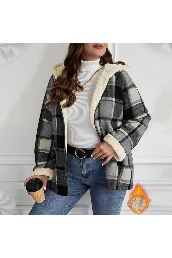 Sherpa Lined Flannel Jackets for Women Zip Up Fuzzy Fleece Long Sleeve Hooded Jacket Thick Warm Oversized Casual Hoodies 2025 Winter Thermal Comfy Hoodie