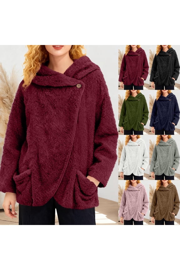 Sherpa Lined Jacket Women Long Sleeve Lapel Cardigan Causal Fleece Fuzzy Jackets Pocketed Button Cardigans Lightweight Warm Lounge Outerwear