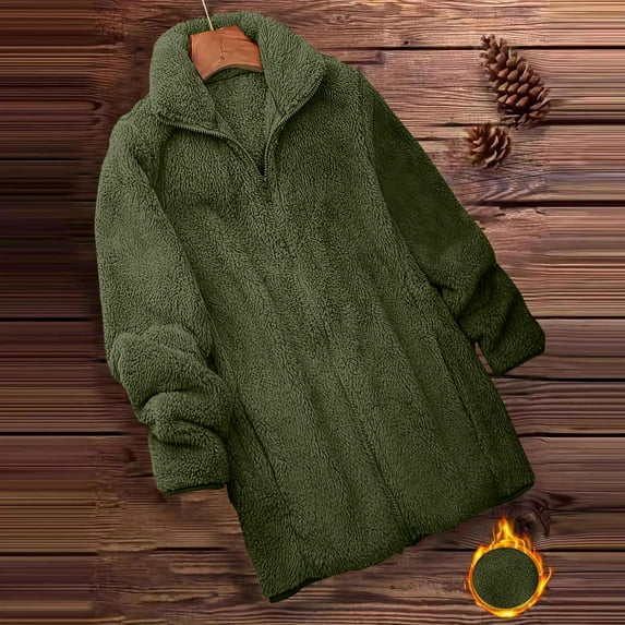 Xdegoge Sherpa Long Jackets for Women Zip Up Trendy Stand Collar Fleece Coats with Pockets Casual Plain Thick Plush Jacket Winter Thermal Outdoor Coat 2025