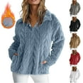 thumbnail image 1 of Xdegoge Sherpa Sweater Women Fleece Pullover Sweatshirts Quarter Button Collared Shirts Warm Long Sleeeve Tops, 1 of 10