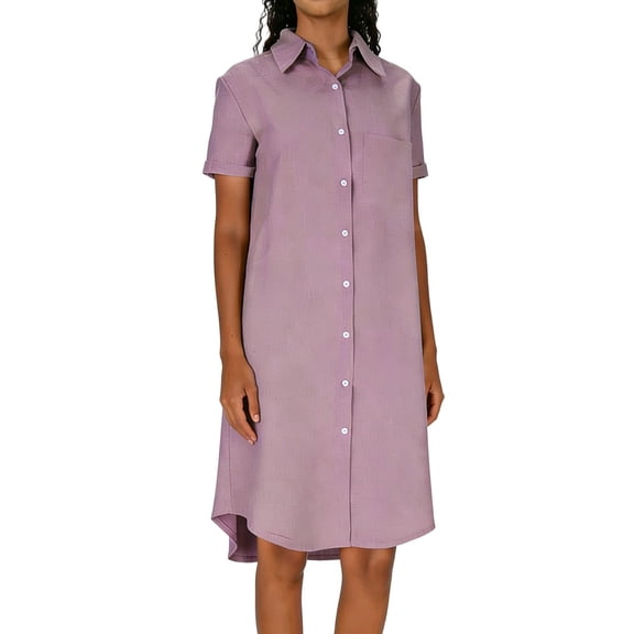 Xdegoge Shirt Dress for Women, Short Sleeve Button Front A Line Midi Dresses with Asymmetric Hem, Casual Office Workwear