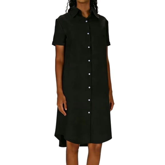 Xdegoge Shirt Dress for Women, Short Sleeve Button Front A Line Midi Dresses with Asymmetric Hem, Casual Office Workwear