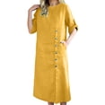 thumbnail image 1 of Xdegoge Shirt Dresses for Women Loose Fit Crewneck Midi Dress Short Sleeve Shift Dress Asymmetrical Button Detail Solid Color Daily Office Wear, 1 of 9