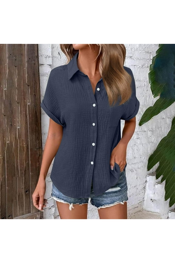 Shirts for Women Dressy Casual Work Blouses Short Sleeve Button Down Shirts Summer Fashion Tunic Tops Vacation Loose Fit Tshirts Todays for From At