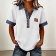 thumbnail image 1 of Xdegoge Shirts for Women Collared Short Sleeve Casual Workwear Loose Fit Contrast Denim Detail Button Up Front Breathable Stretchy Summer Spring Tops, 1 of 7