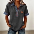thumbnail image 1 of Xdegoge Shirts for Women Collared Short Sleeve Casual Workwear Loose Fit Contrast Denim Detail Button Up Front Breathable Stretchy Summer Spring Tops, 1 of 7