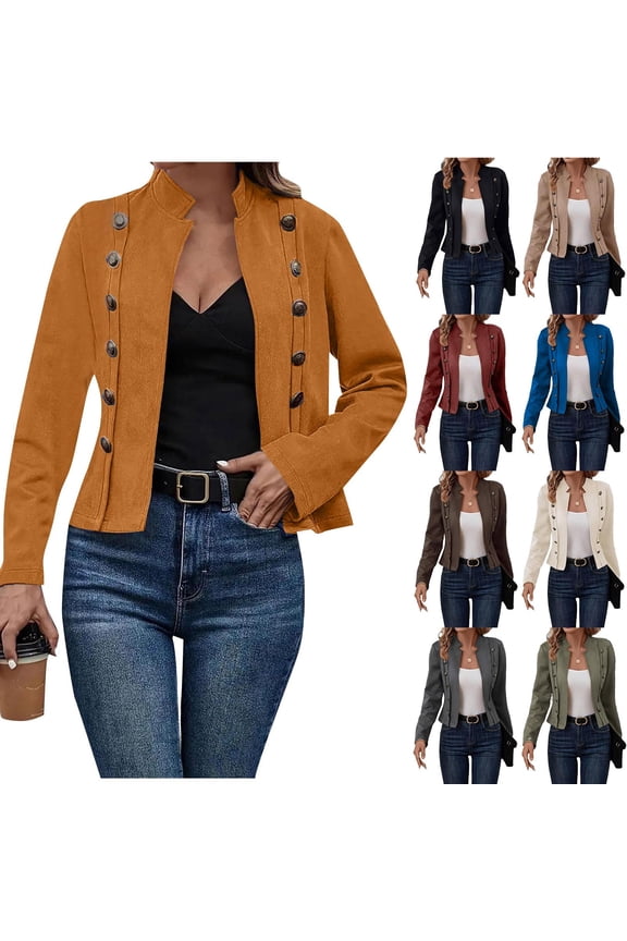 Short Jackets for Women Classic Faux Suede Jackets Vintage Double Breasted Coat Stand Collar Plus Size Coats Stylish Trendy Lightweight Outerwear