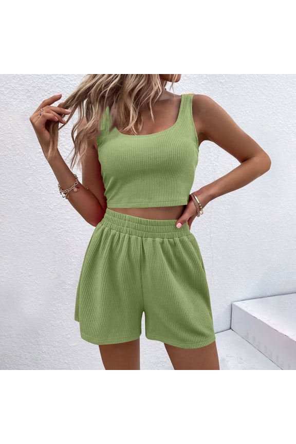Short Sets for Women 2 Piece Workout Outfits Sleeveless Tank Tops Elastic Waisted Shorts Lounge Workout Sets Active Wear Travel Vacation Outfits ,The Month
