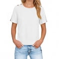 thumbnail image 1 of Xdegoge Short Sleeve Blouses for Women Cotton Linen Tops Casual Crewneck Pullover Shirts with Shoulder Button Details Loose Fit Lightweight Summer Spring Daily Work Wear, 1 of 8