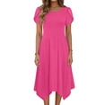 thumbnail image 1 of Xdegoge Short Sleeve Dress for Women A-Line Causal Crew Neck Asymmetrical Hem Dresses High Waist Ruffled Sleeve Trendy Flowy Summer Outfits with Pockets, 1 of 6