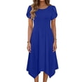 thumbnail image 1 of Xdegoge Short Sleeve Dress for Women A-Line Causal Crew Neck Asymmetrical Hem Dresses High Waist Ruffled Sleeve Trendy Flowy Summer Outfits with Pockets, 1 of 6