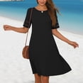 thumbnail image 1 of Xdegoge Short Sleeve Dresses for Women Crew Neck Casual A Line Dress Cut-Out Solid Color Trendy Summer Clothing Soft Lace Patchwork Loose Outfits, 1 of 8