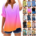 thumbnail image 1 of Xdegoge Short Sleeve Womens Tops Plus Size V Neck T Shirt Floral Printed Summer Tunic Tops Oversized Loose Fit Boho Blouses, 1 of 5