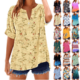 thumbnail image 1 of Xdegoge Short Sleeve Womens Tops Plus Size V Neck T Shirt Floral Printed Summer Tunic Tops Oversized Loose Fit Boho Blouses, 1 of 6