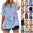 thumbnail image 1 of Xdegoge Short Sleeve Womens Tops Plus Size V Neck T Shirt Floral Printed Summer Tunic Tops Oversized Loose Fit Boho Blouses, 1 of 5