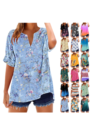 Short Sleeve Womens Tops Plus Size V Neck T Shirt Floral Printed Summer Tunic Tops Oversized Loose Fit Boho Blouses Mothers Day