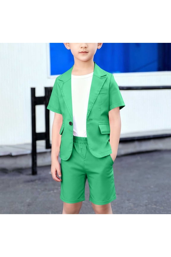 Short Suits for Boys 2 Piece Outfits Short Sleeve Notch Lapel Blazer and Suit Shorts Sets Casual Loose Stylish Formal Party Clothes with Pockets Size 1-13