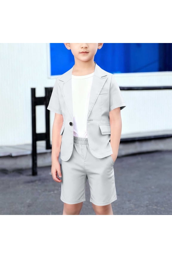 Short Suits for Boys 2 Piece Outfits Short Sleeve Notch Lapel Blazer and Suit Shorts Sets Casual Loose Stylish Formal Party Clothes with Pockets Size 1-13