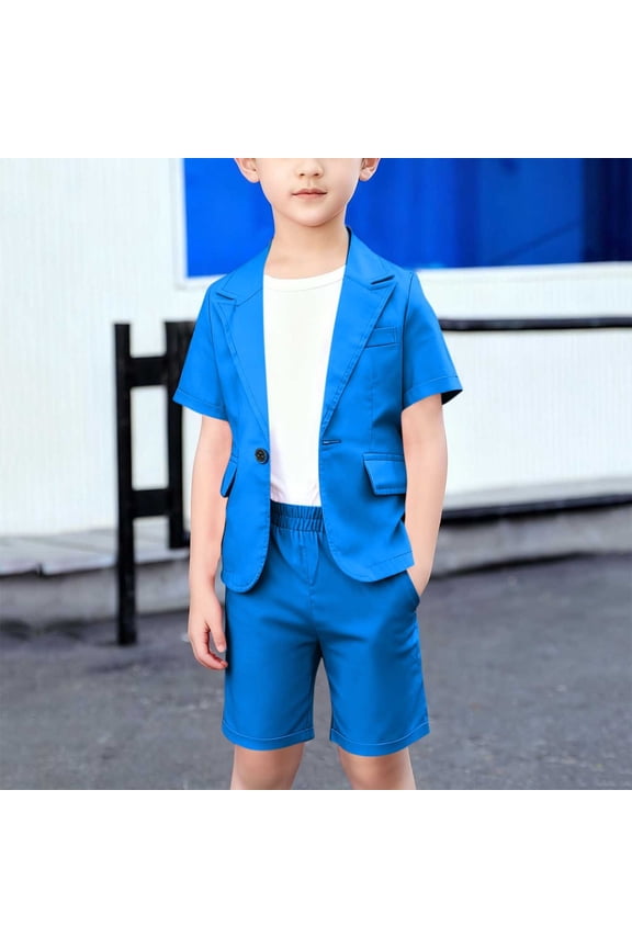 Short Suits for Boys 2 Piece Outfits Short Sleeve Notch Lapel Blazer and Suit Shorts Sets Casual Loose Stylish Formal Party Clothes with Pockets Size 1-13