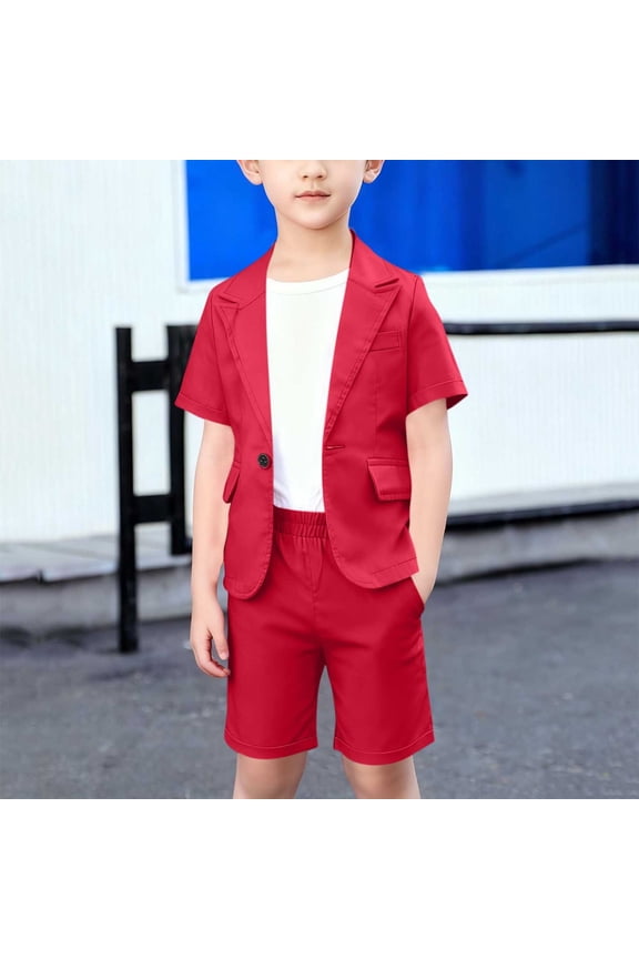 Short Suits for Boys 2 Piece Outfits Short Sleeve Notch Lapel Blazer and Suit Shorts Sets Casual Loose Stylish Formal Party Clothes with Pockets Size 1-13
