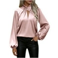 thumbnail image 1 of Xdegoge Silk Blouse for Women Long Sleeve Cross Collar Blouses Casual Dressy Office Top Elegant Satin Tops for Spring, Summer, 1 of 9