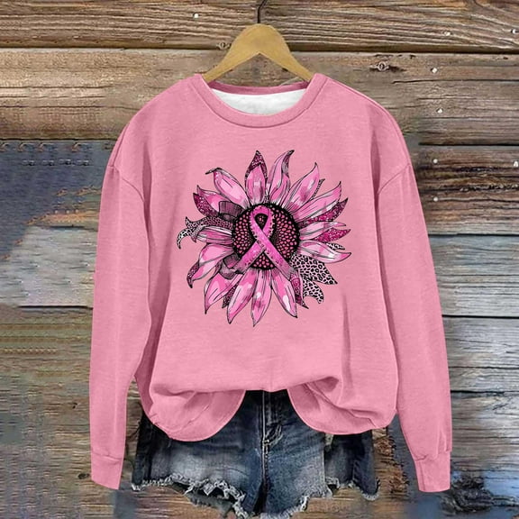 Xdegoge Over Sized Graphic Breast Cancer Awareness Sweatshirt for Women Oversized Crewneck Sweatshirts 2025 Trendy Cute Graphic Long Sleeve Breast Cancer Awareness Sweatshirt Ropa Gym Mujer Pink XXL