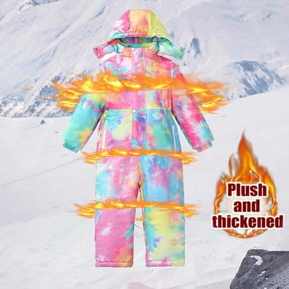 Xdegoge Ski Jumpsuit for Girl Boys Waterproof Thermal Hooded Snow Suit Winter Fleece Lined Thick Warm Ski Suits Trendy Galaxy Print Ski Jacket with Pockets Size 4-12