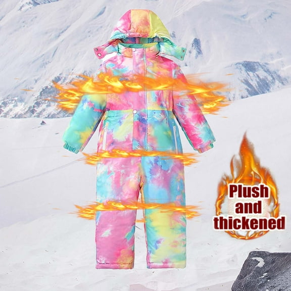 Xdegoge Ski Jumpsuit for Girl Boys Waterproof Thermal Hooded Snow Suit Winter Fleece Lined Thick Warm Ski Suits Trendy Galaxy Print Ski Jacket with Pockets Size 4-12