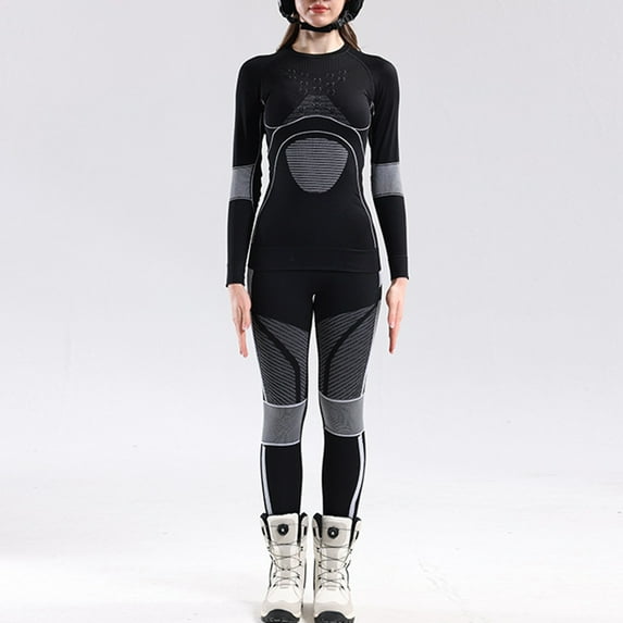 Xdegoge Skiing Thermal Underwear for Women 2 Pieces Set Ski Wear Seamless Long Johns Warm Suit Stretchy Cold Weather Lightweight Breathable Ladies Compression Quick Dry Ski Base Layer Outfits