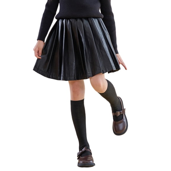Xdegoge Skirt for Girls Pleated Pu Leather Look A-Line Mini Skirt Trendy Fashion Statement School Streetwear Outfit