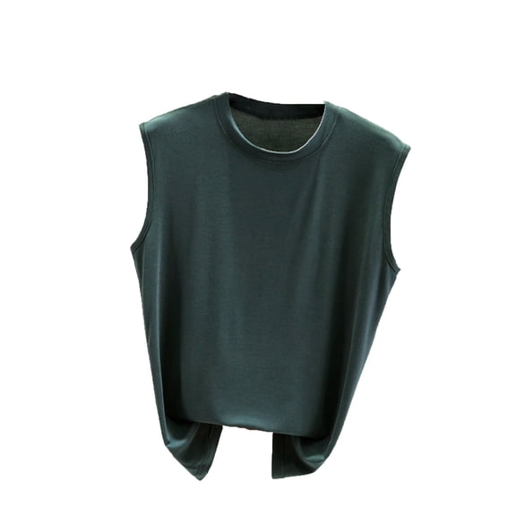 Xdegoge Sleeveless Back Split Tops for Women, Crew Neck Flowy Vest Layering Casual Look