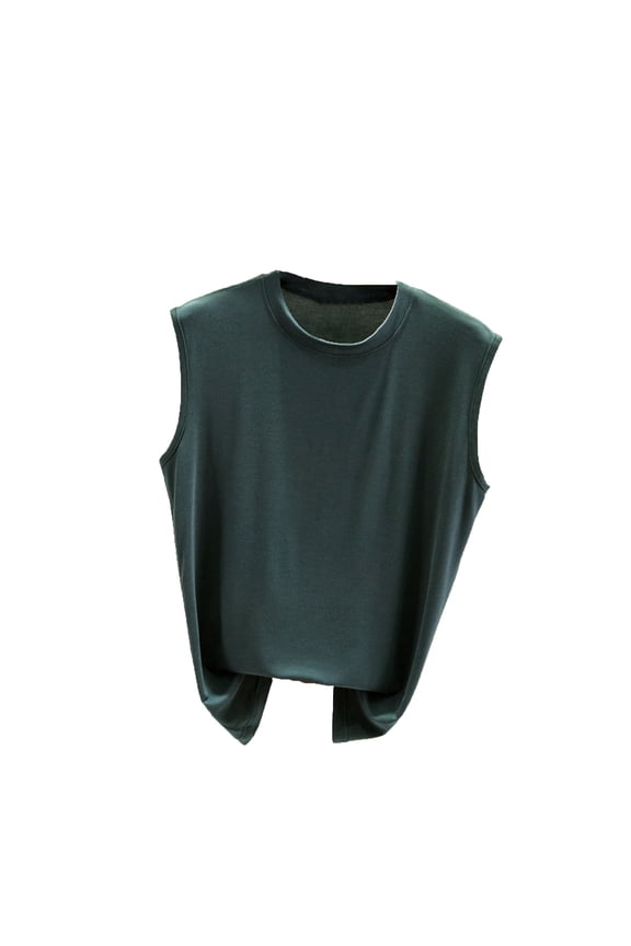 Sleeveless Back Split Tops for Women, Crew Neck Flowy Vest Layering Casual Look