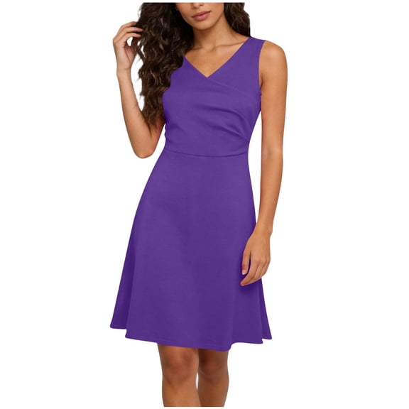 Xdegoge Sleeveless Dress for Women, V Neck A Line Fitted Waist Flared Skirt Dresses, Classic Cocktail Party Or Wedding Guest Outfit