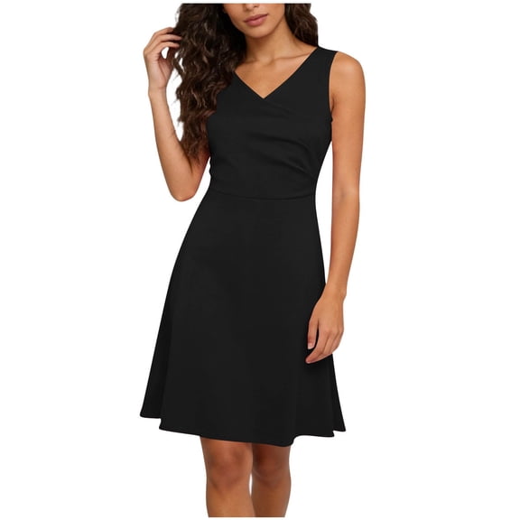 Xdegoge Sleeveless Dress for Women, V Neck A Line Fitted Waist Flared Skirt Dresses, Classic Cocktail Party Or Wedding Guest Outfit