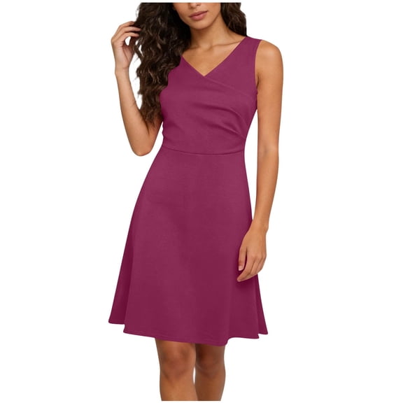 Xdegoge Sleeveless Dress for Women, V Neck A Line Fitted Waist Flared Skirt Dresses, Classic Cocktail Party Or Wedding Guest Outfit