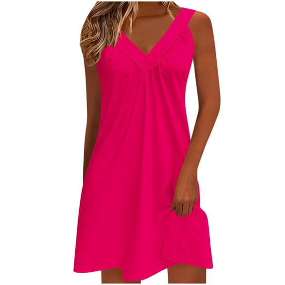 Xdegoge Sleeveless Dresses for Women, V Neck A Line Mini Dress with Asymmetric Hem, Loose Fit Casual Summer Wear