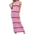 thumbnail image 1 of Xdegoge Sleeveless Knit Maxi Dress for Women, Striped Pattern Bodycon Fit Long Dresses with Textured Weave, Summer Casual Wear, 1 of 8