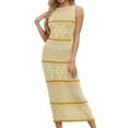 thumbnail image 1 of Xdegoge Sleeveless Knit Maxi Dress for Women, Striped Pattern Bodycon Fit Long Dresses with Textured Weave, Summer Casual Wear, 1 of 8
