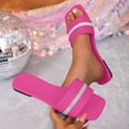 thumbnail image 1 of Xdegoge Slides Sandals Women Open Toe Rhinestone Single Band Flat Slides Square Toe Sparkly Crystal Slip On Slippers Casual Poolside Shoes, 1 of 8