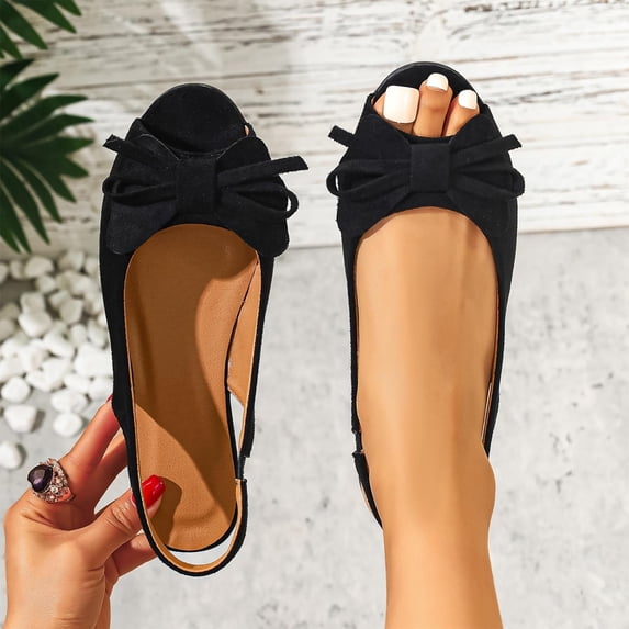 Xdegoge Slingback Flats for Women Peep Toe Elegant Layered Bowknot Decor Suede Like Slip On Dressy Casual Office Work Everyday Comfort Summer Footwear