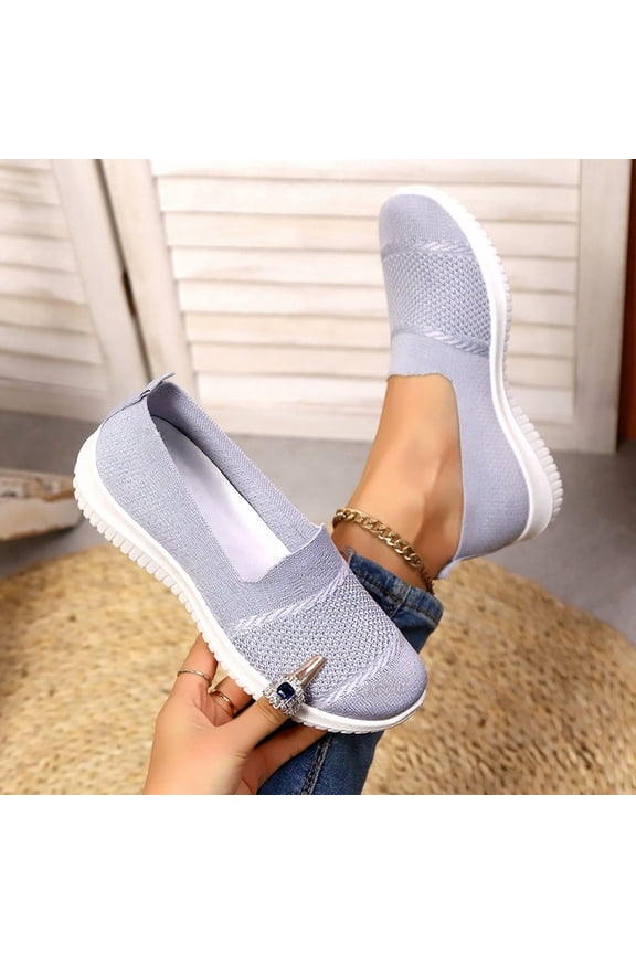 Slip On Shoes for Women Walking Sneakers Breathable Knit Mesh Upper Lightweight Flexible Sole Loafers Casual Everyday Travel Athletic Sporty Footwear Daily Wear