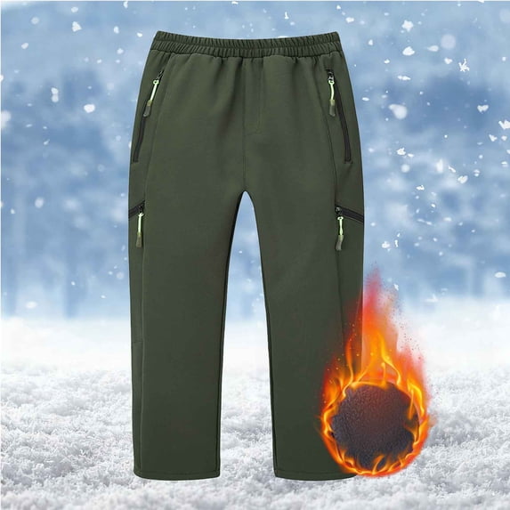 Xdegoge Snow Pants Boys Girls Fleece Lined Warm Kids Snowsuit Pant Zipper Pocket Elastic Waist Straight Leg Loose Fit Snowpants Cold Weather Windproof Skiing Climbing Outfits 12 Years