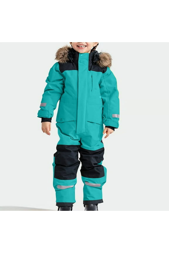 Snow Suits for Girls Boys Waterproof Insulated Plush Hooded Thicken Kids One Piece Snowsuit Winter Outdoor Windproof Thermal Ski Snowboarding Sport Overalls 8 Years