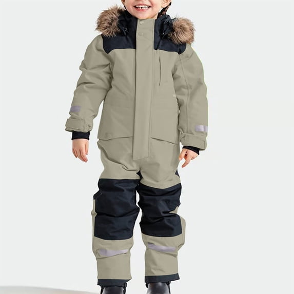 Xdegoge Snow Suits for Girls Boys Waterproof Insulated Plush Hooded Thicken Kids One Piece Snowsuit Winter Outdoor Windproof Thermal Ski Snowboarding Sport Overalls 1 Years