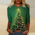 thumbnail image 1 of Xdegoge Sparkle Christmas Tops for Women 3/4 Sleeve Xmas Tree Print Crew Neck T Shirt Dressy Casual Holiday Blouses Tunic Funny Family Party Tee Shirts, 1 of 5