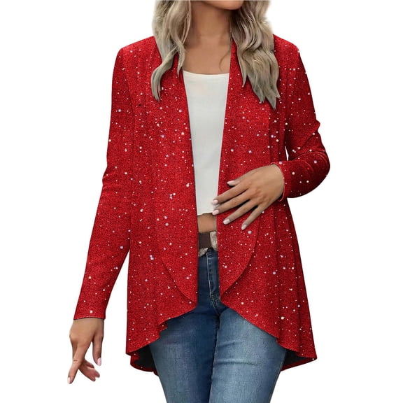 Xdegoge Sparkle Dot Open Front Cardigan for Women Long Sleeve Blazer Night Out Party Outfits